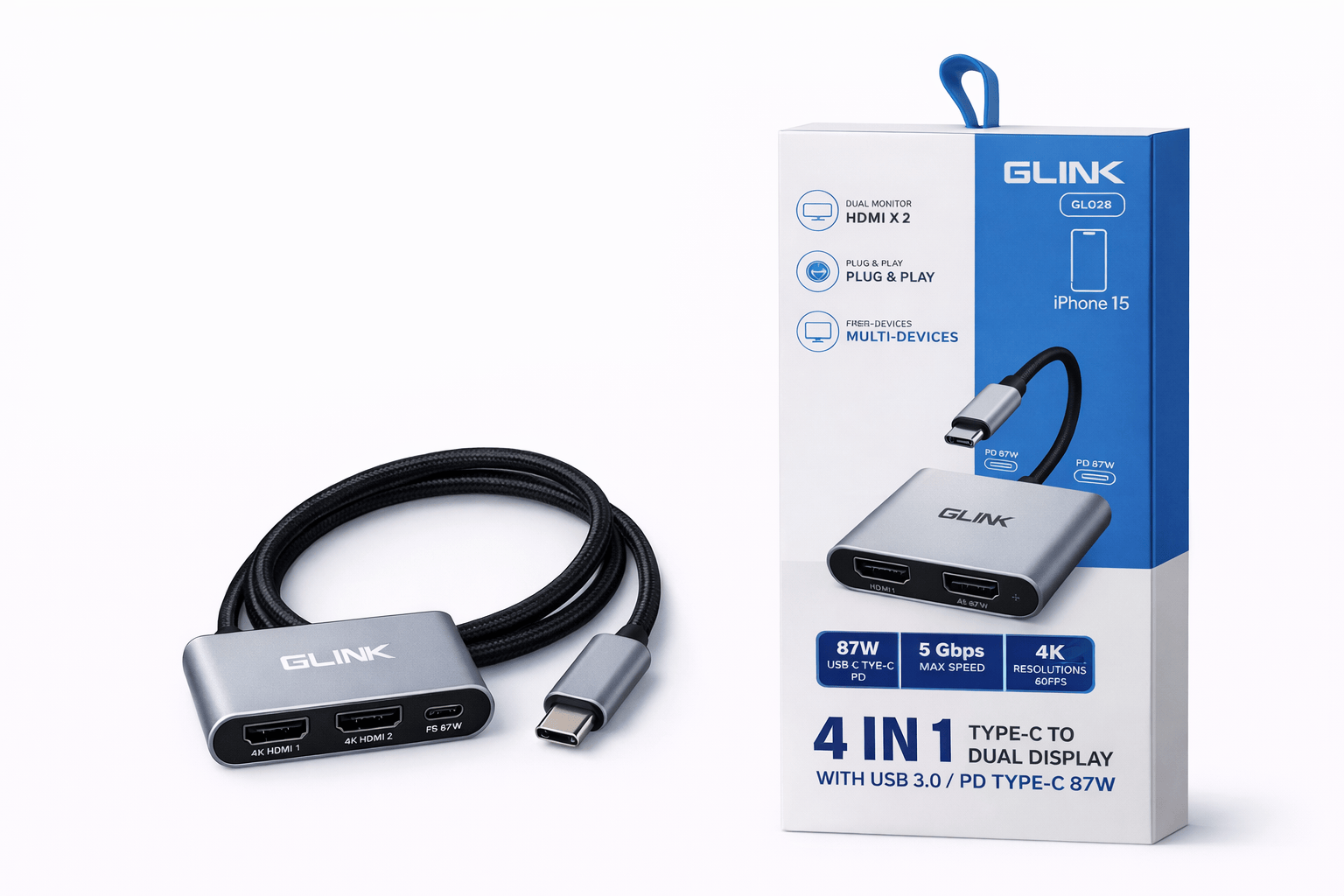 TYPEC TO HDMI*2+USB3.0+PD GL-049