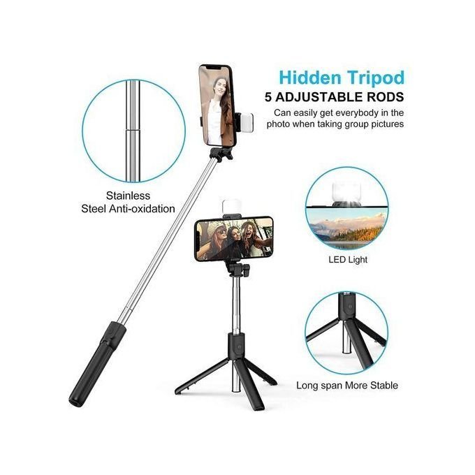 عصا سيلفي R1s مع ترايبود وإضاءة تجميلية مدمجة