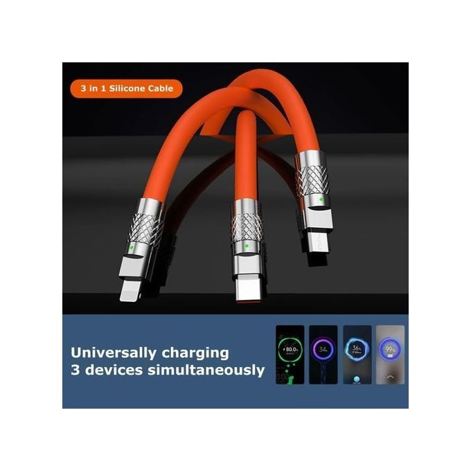 كابل شحن متعدد الاستخدامات بتصميم مسطح 4 أقدام للأجهزة المحمولة والأجهزة اللوحية (برتقالي 3 في 1)