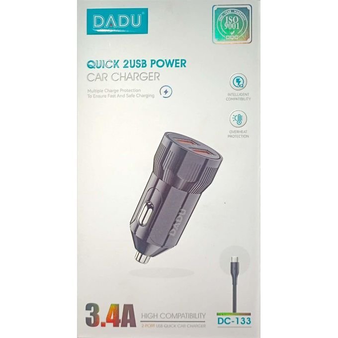 شاحن سيارة دادو ثنائي المنافذ مع كابل سريع DC-133